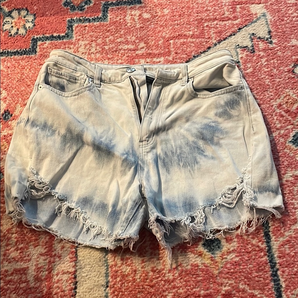 American Eagle Outfitters Blue Tie-Dye Frayed Jean Shorts